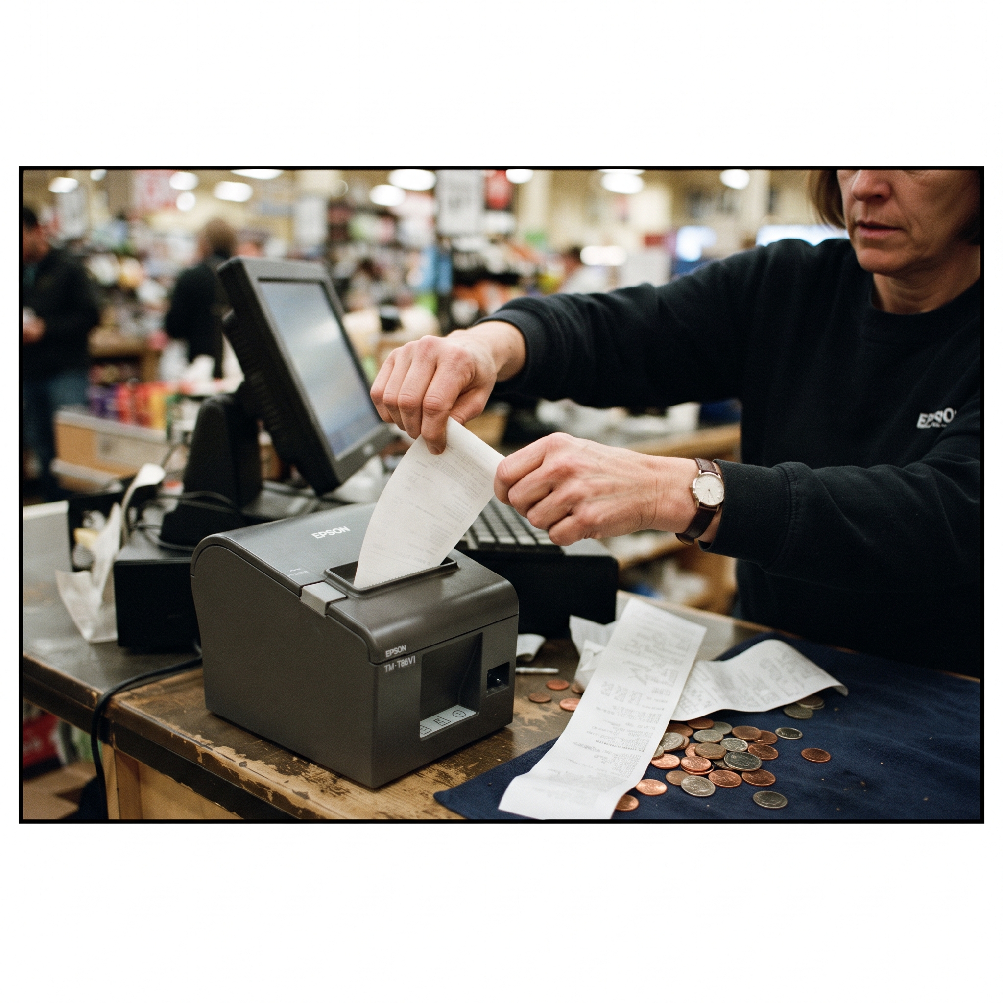 Two separate receipts for one sale — the classic workaround when a POS can't split payments
