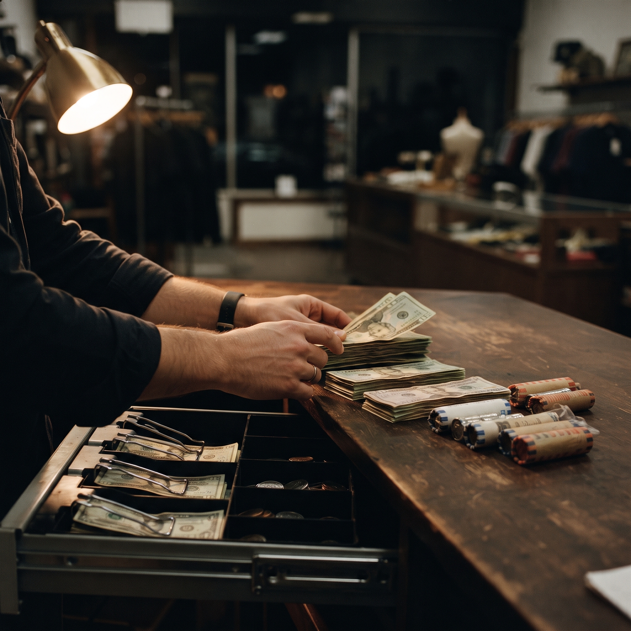 Counting the cash drawer at closing, the reconciliation step a Z report locks in