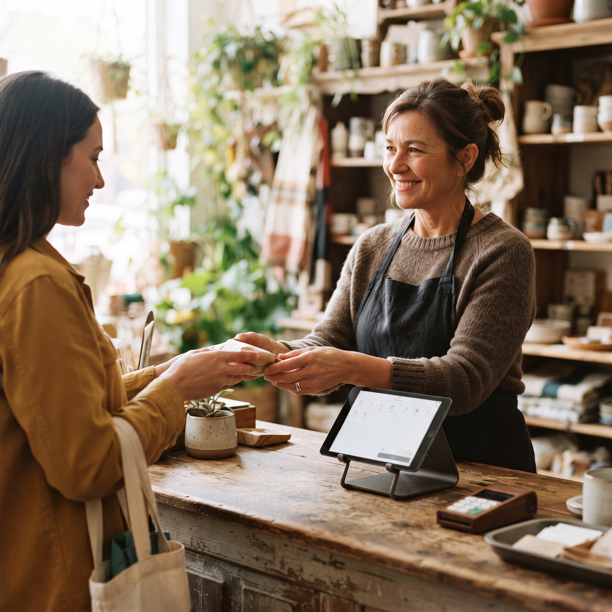 Merchant running checkout on a tablet, live without an app store launch