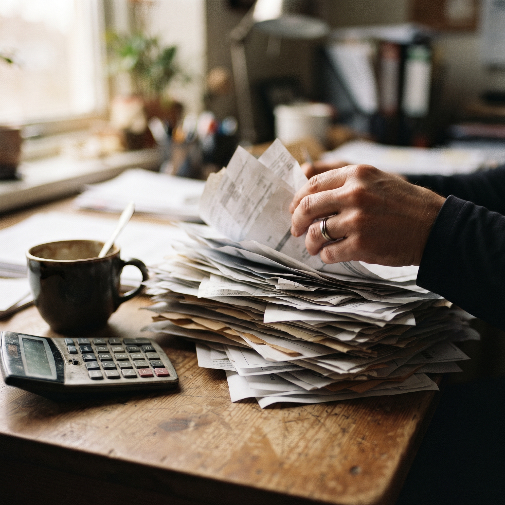 Stack of software subscription invoices, the recurring cost that pushes a business to build its own internal software