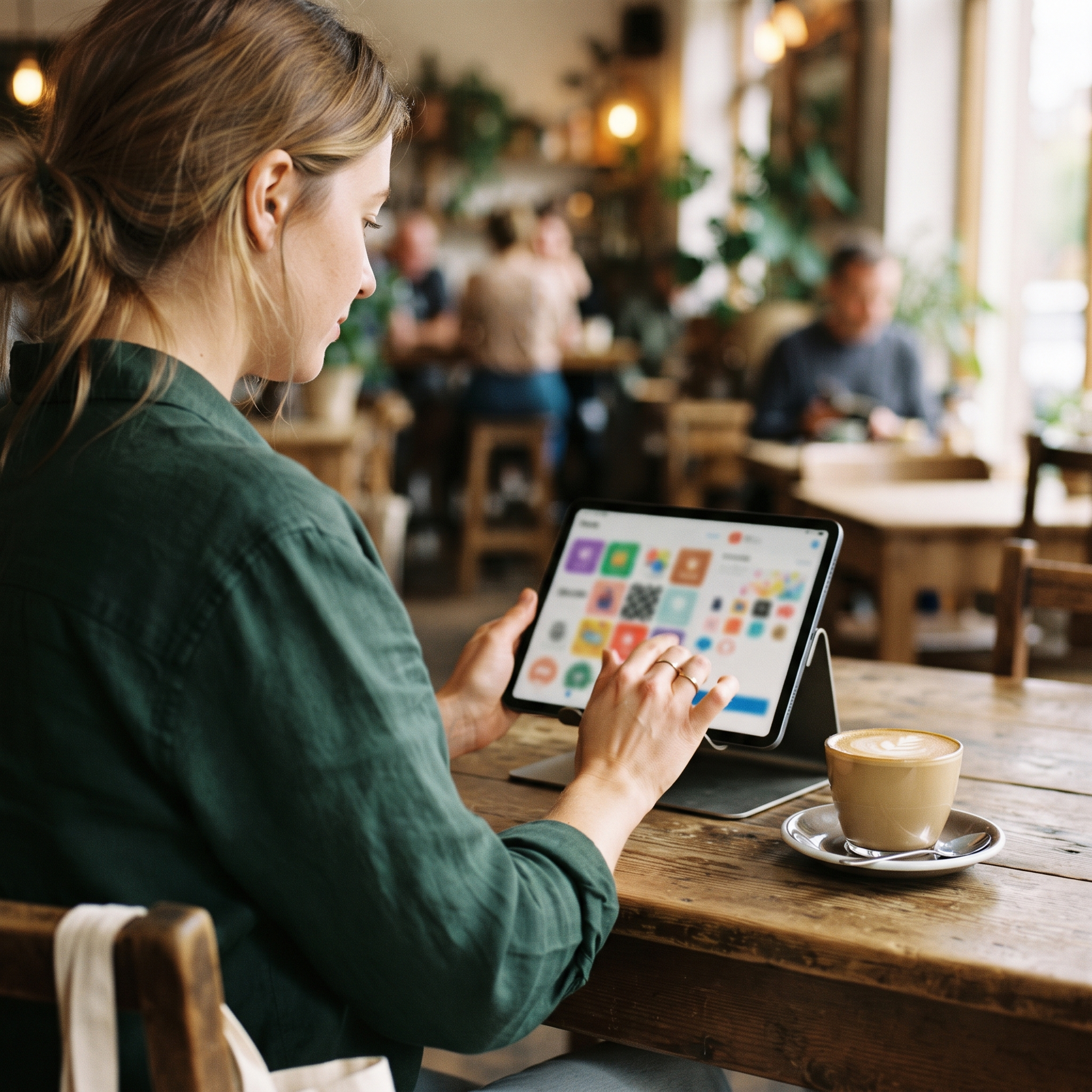 Merchant running a test sale on a tablet preview after describing a POS in plain English