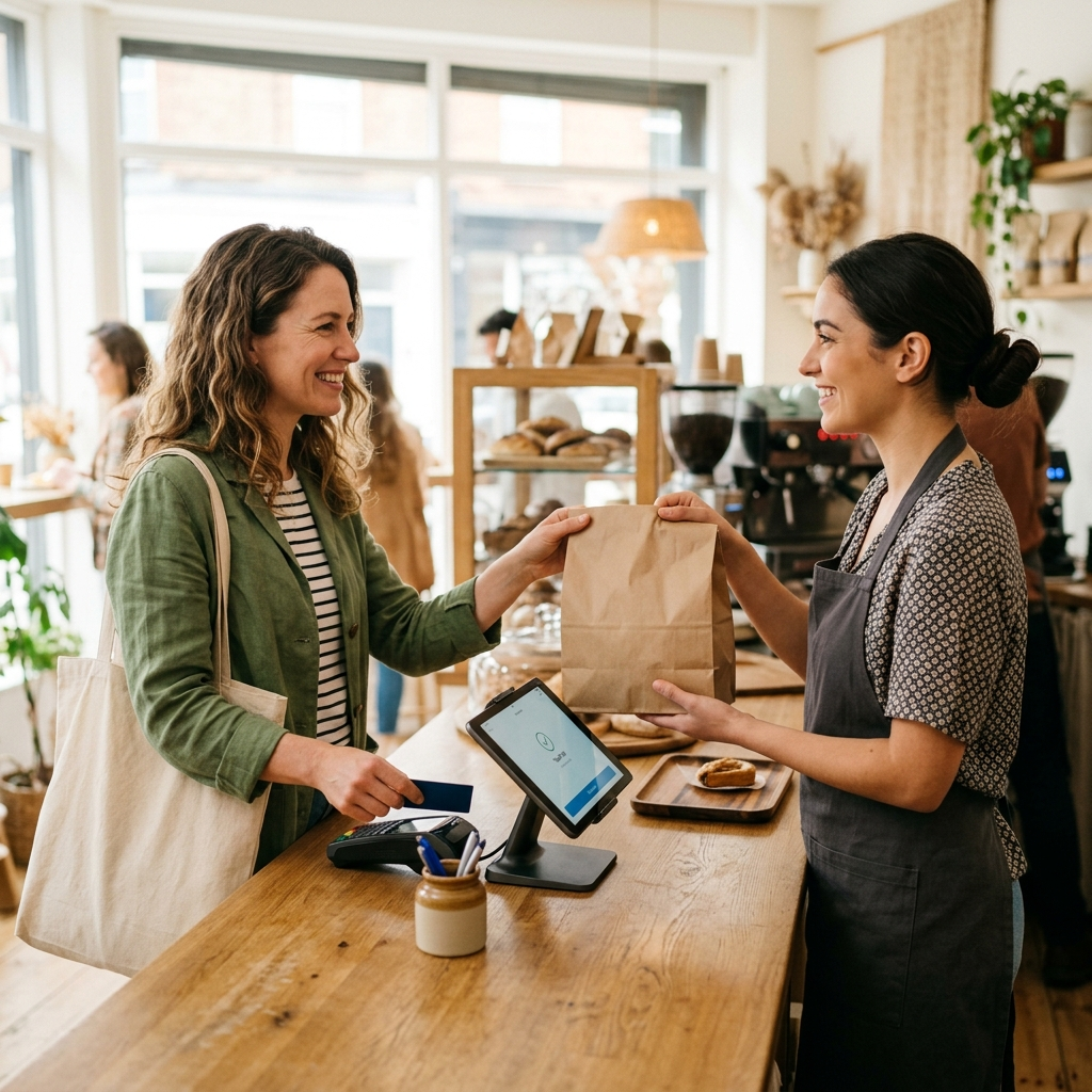 Tablet checkout and card reader working as one system at a storefront counter, an integrated engine accepting Interac debit in person