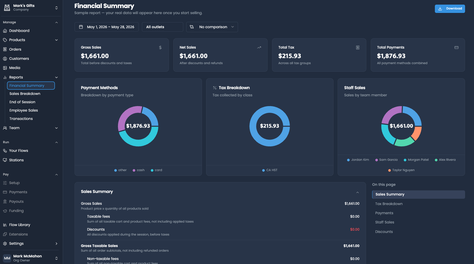 Financial Summary Report UI