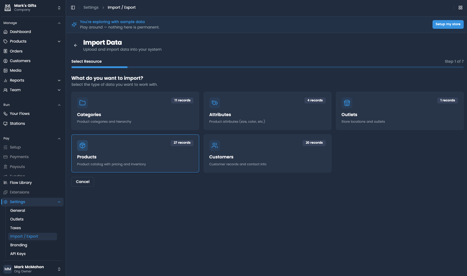 Import/export feature