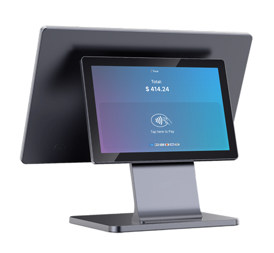 Customer-facing displays showing a the checkout process