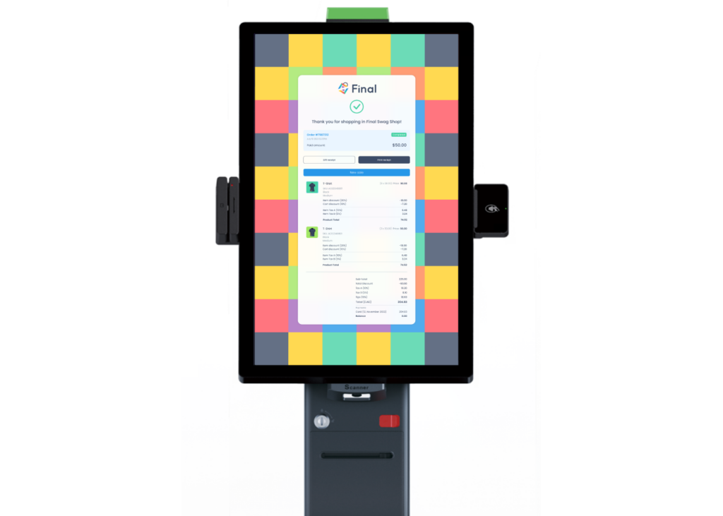 A Kiosk POS System showing the checkout page