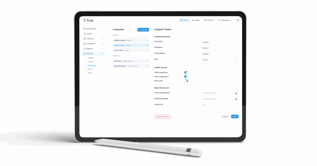 Employee management and settings in Final Manage