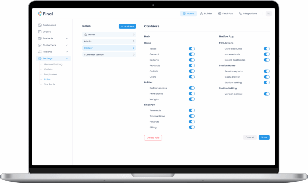 Roles settings and Employee mangement in Final Manage