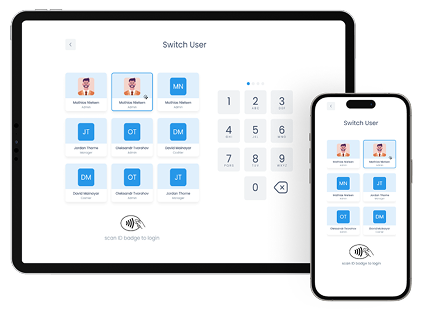 an iPad and an iPhone showing switch user screen
