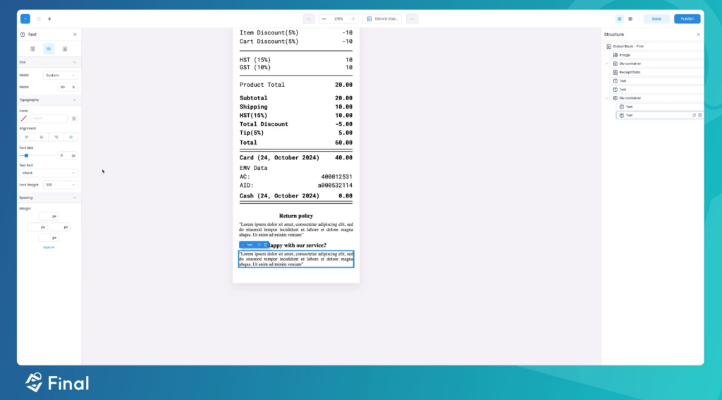 custom receipt builder