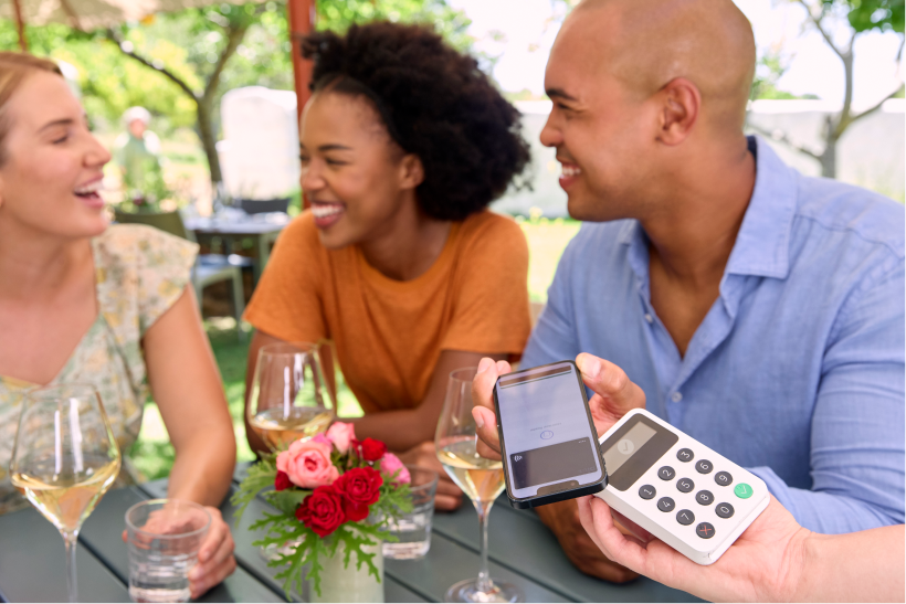 man use mobile pos systems to pay bill