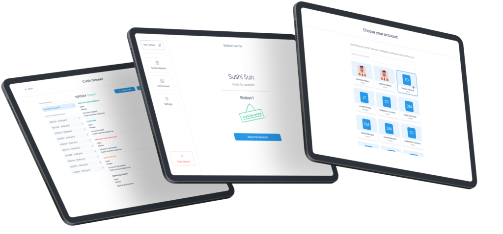 Three iPads showing Final POS system on iPad